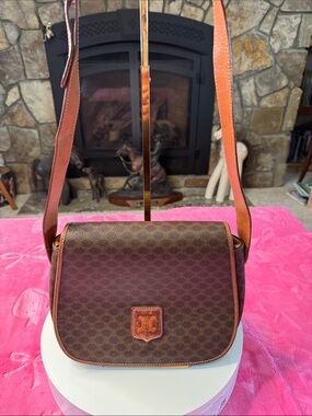 CELINE Vintage Macadam Triomphe Structured Crossbody Bag M14 Made In Italy